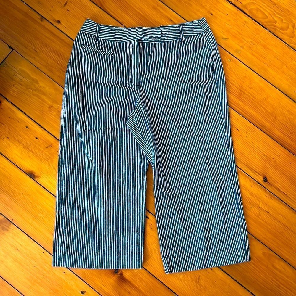 Sandro Sz 10 Railroad Pinstripe Wide Leg  Coolat Capri Jeans Short Pants
